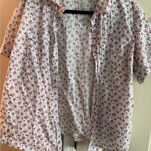 Duck Head White Short-Sleeve Button Shirt with Red Floral Print